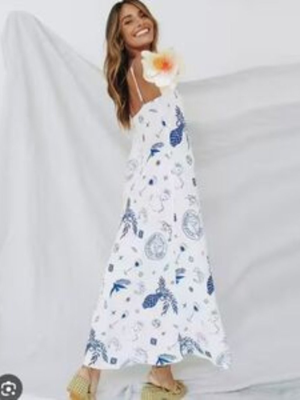 Vrg Girl Le Sirenuse Linen Blue & White Slip Dress